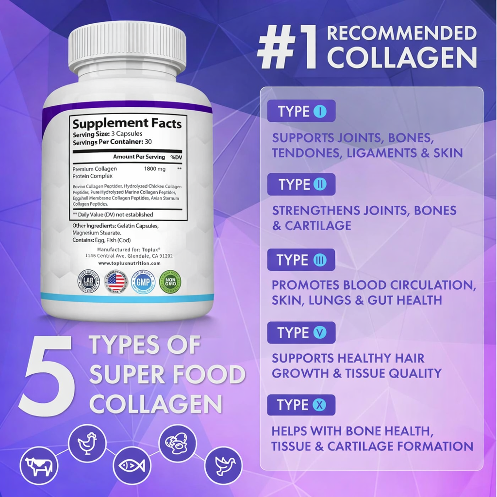 Multi Collagen Peptides Pills 1800 Mg Complex