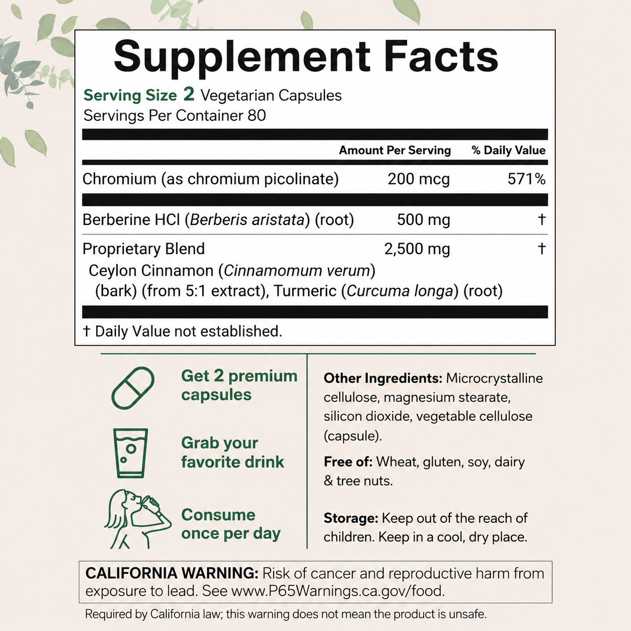 Berberine with Ceylon Cinnamon, Chromium, & Turmeric, 60 Vegetarian Capsules