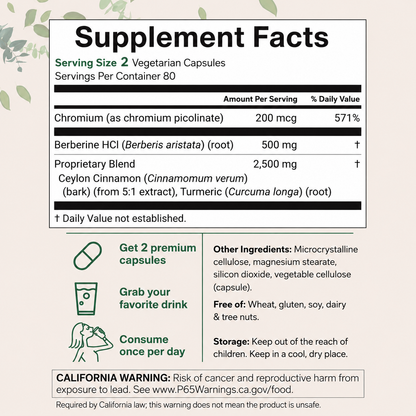 Berberine with Ceylon Cinnamon, Chromium, & Turmeric, 60 Vegetarian Capsules